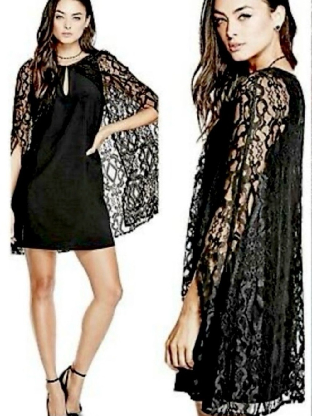 NWT Guess Little Black Dress with attached Lace Cape - Size XXS